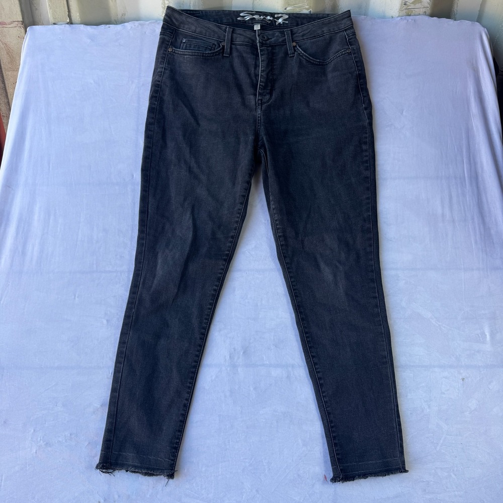 Seven7 Ankle Skinny Jeans Women's 16 Dark Gray Denim Casual High Rise Frayed Hem